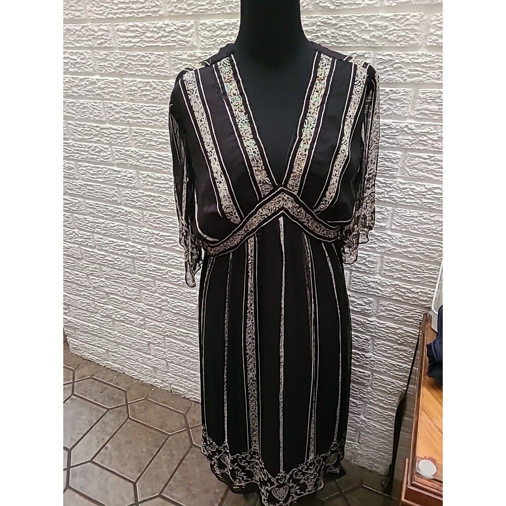 Paradise NY  Women’s Size L Black Embellished Trim Lined side Zip Dress EUC